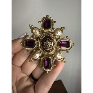 Vintage Butler and Wilson Ornate Gold Toned  Brooch Crown Jewel Rare